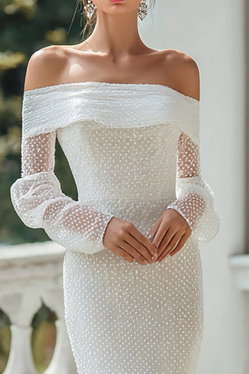 Ivory Off The Shoulder Engagement Dress With Long Sleeves